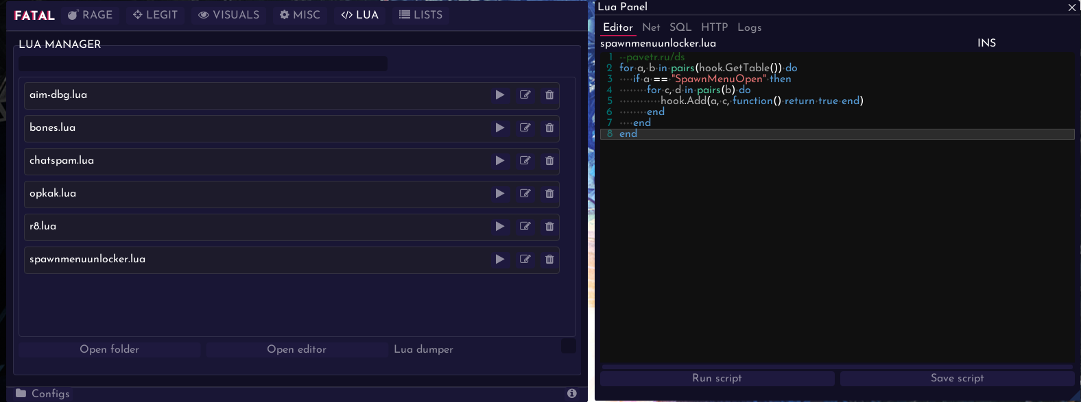 Fatal Lua Panel